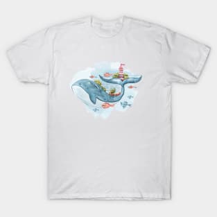 Watercolor cute whale illustration T-Shirt